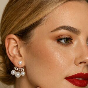 7Charming Sisters "Perfectly Poised" Rose Gold Pearl & Rhinestone Jacket Earring